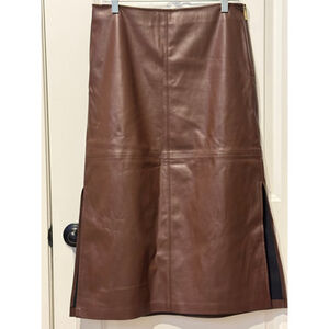 Women's MICHAEL KORS Brown Faux Vegan Leather Midi Skirt Size 10